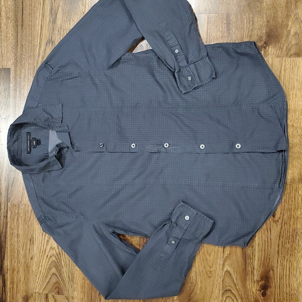 Mens John Varvatos gray & light gray small plaid button down size L